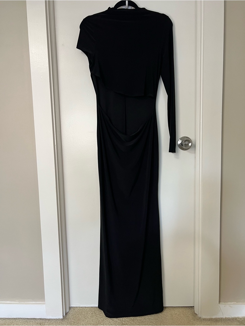 NWT Pretty Little Thing Black Long Sleeve Maxi Dress Bodycon Event Evening LBD